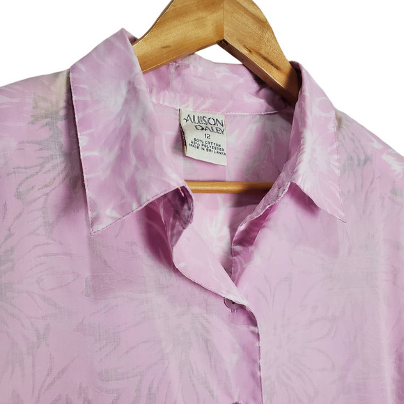 Vintage Blouse Womens Size 12 Floral Pink Button Up Sheer 3/4 Sleeve Casual - Picture 2 of 11